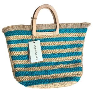 Antik Kraft Blue and Tan Woven Tote Bag